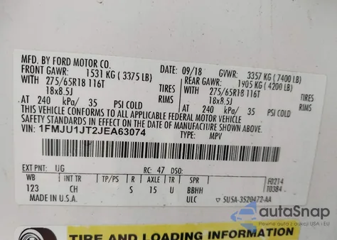 2018 Ford Expedition Xlt z USA, uszkodzony, nr VIN 1FMJU1JT2JEA63074